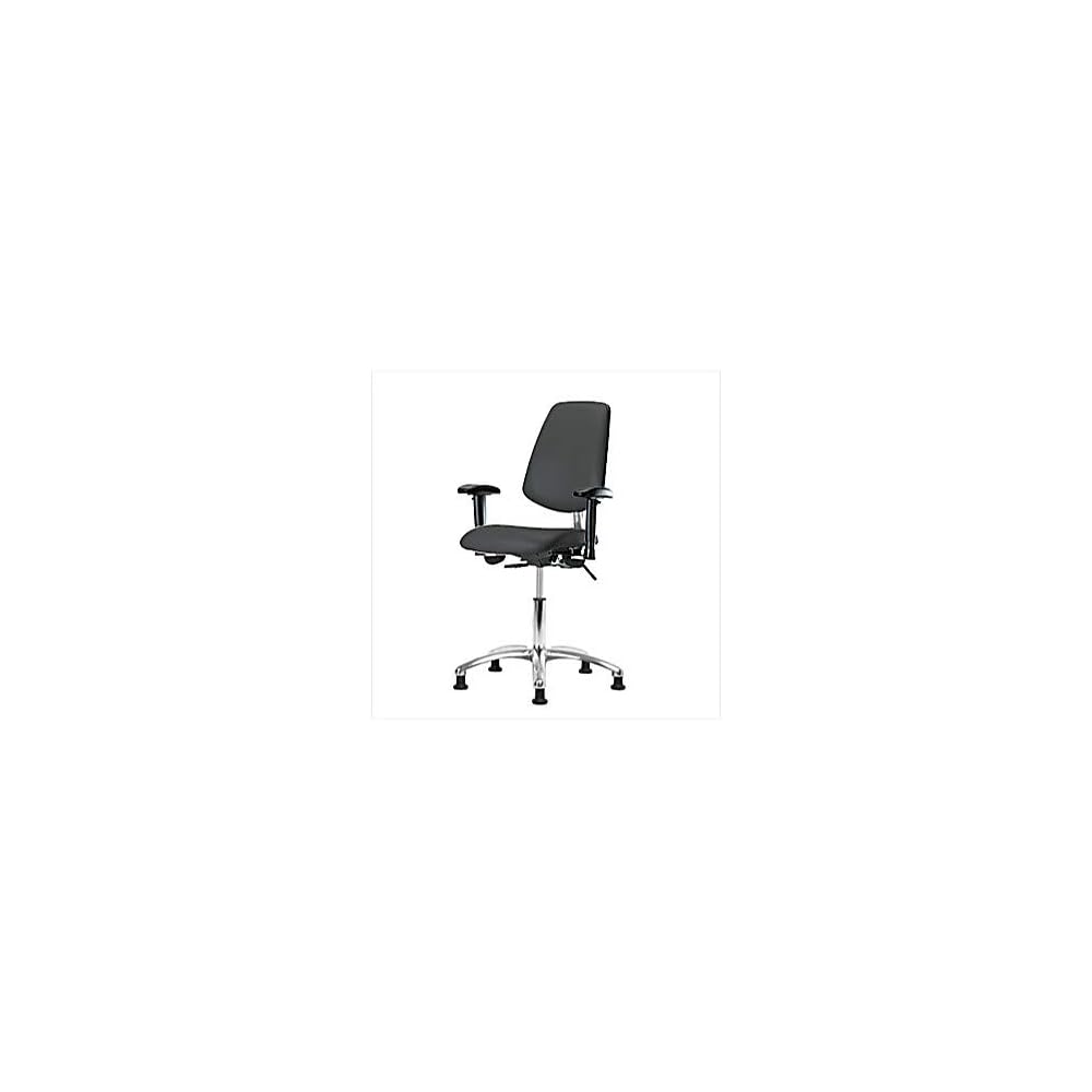 Thomas 1163U50 Cleanroom Vinyl Desk Height Chair with Medium Back, Chrome Base, Without Tilt, Without Arms, Chrome Casters, Charcoal