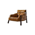 Vintage Leather Accent Lounge Chair with Solid Wood Frame, Mid Century Modern Armchair with Cushioned Backrest, Premium Single Sofa Chair for Living Room, Office & Reading Space (Brown)