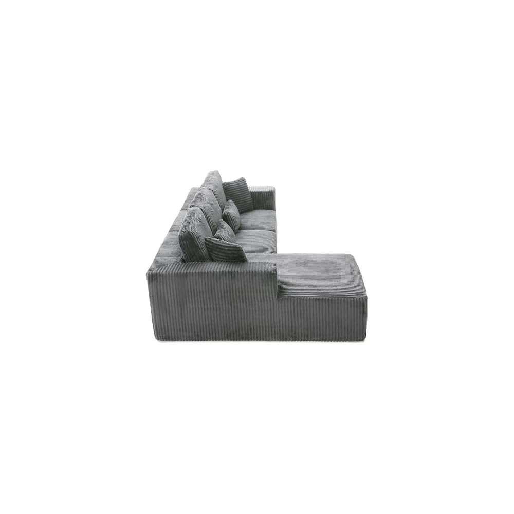109" L-Shaped Modular Corner Sectional Sofa Corduroy Boneless Cloud Couches with Deep Seat, Modular Compressed Boneless Sofa W/Chaise Lounger for Living Room, No Assembly