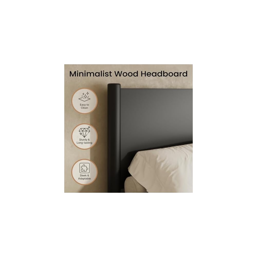 Full Size Platform Bed Frame with Wood Headboard, Black
