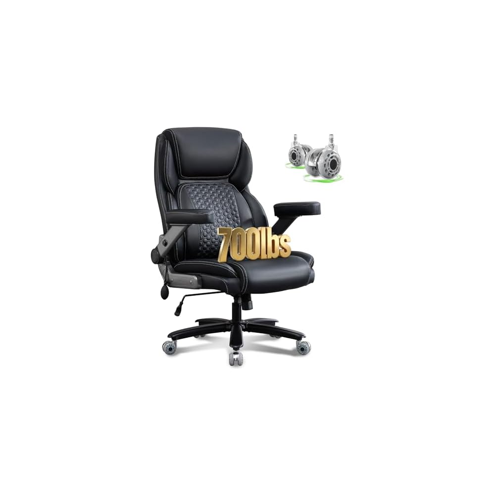 700lbs Big and Tall Office Chair for Heavy People with 5D Flip Armrests Heavy Duty Executive Chair with Adjustable Lumbar Support, Metal Base, Rubber Caster Wheels, Wide Seat for Sitting All Day