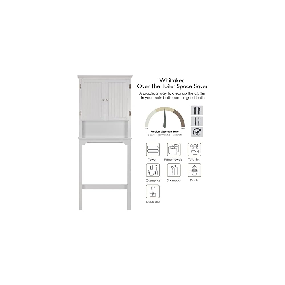 UTEX Over The Toilet Storage Cabinet, White Bathroom Organizer with Doors
