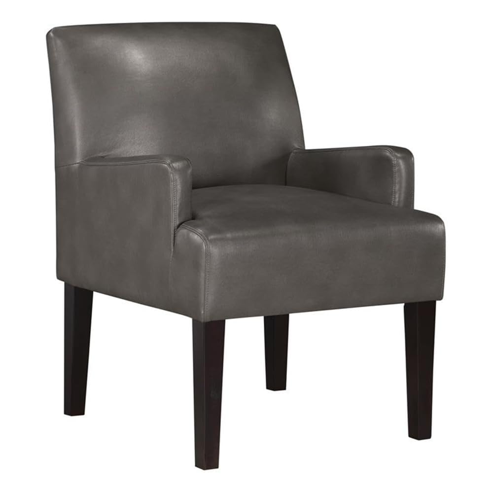 OSP Home Furnishings Main Street Upholstered Guest Chair with Espresso Finish Accents, Pewter Faux Leather