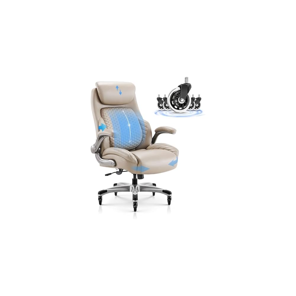 700lbs Big and Tall Office Chair for Heavy People with 5D Flip Armrests Heavy Duty Executive Chair with Adjustable Lumbar Support, Metal Base, Rubber Caster Wheels, Wide Seat for Sitting All Day