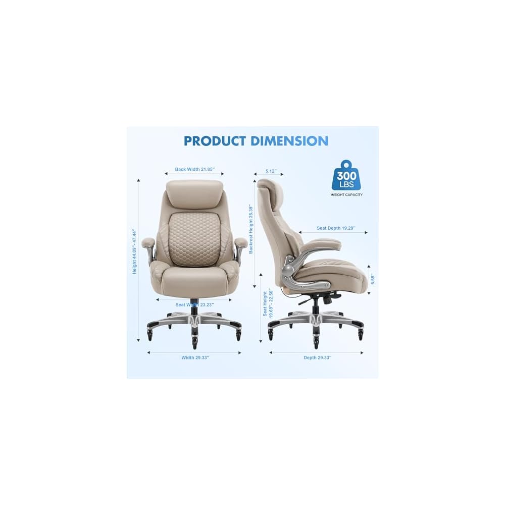 700lbs Big and Tall Office Chair for Heavy People with 5D Flip Armrests Heavy Duty Executive Chair with Adjustable Lumbar Support, Metal Base, Rubber Caster Wheels, Wide Seat for Sitting All Day
