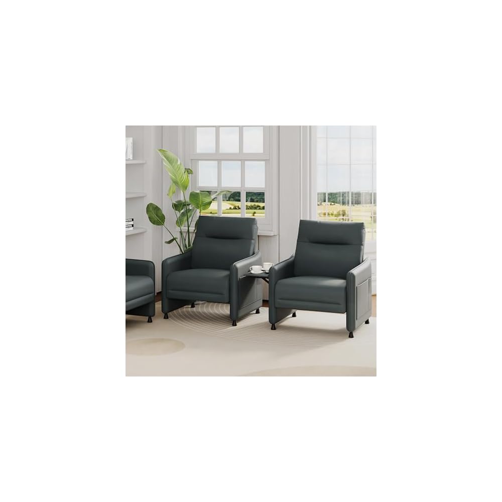Alunaune Upholstered Living Room Chair Armchair, Mid Century Accent Chair, Reception Couch Slipper Club Lounge Chair Guest Comfy Single Sofa with Sidetable for Bedroom-Grey