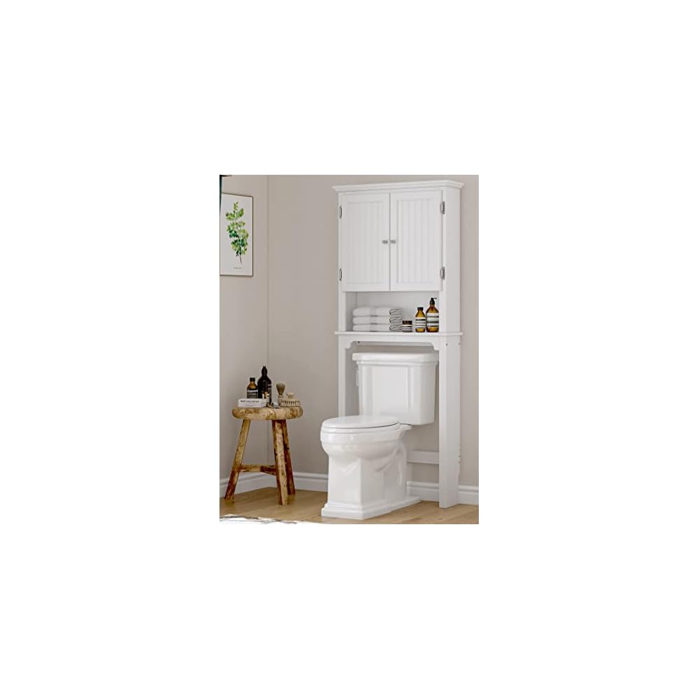 UTEX Over The Toilet Storage Cabinet, White Bathroom Organizer with Doors