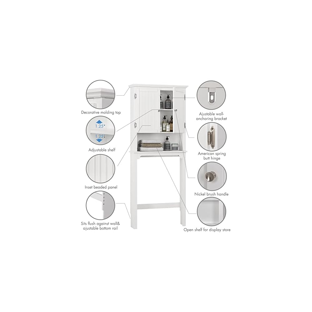 UTEX Over The Toilet Storage Cabinet, White Bathroom Organizer with Doors