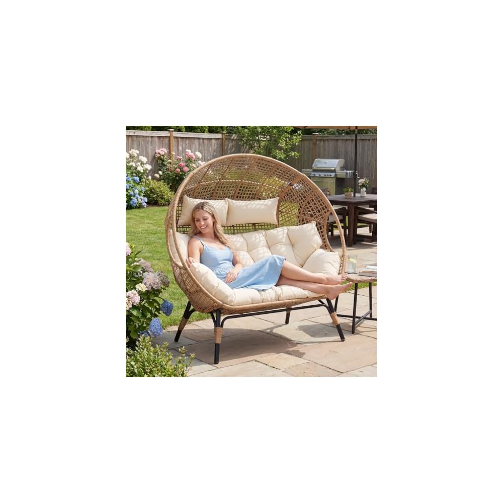 BULEXYARD Oversized Double Egg Chair Outdoor, 2-Person Wicker Loveseat