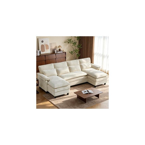 104" Cloud Couch Sectional, U Shaped Sectional Sofa, 4-Seat Deep Seat Couch with 4 Pillows for Living Room, Bedroom, Apartment, Beige | Comfy Chenille