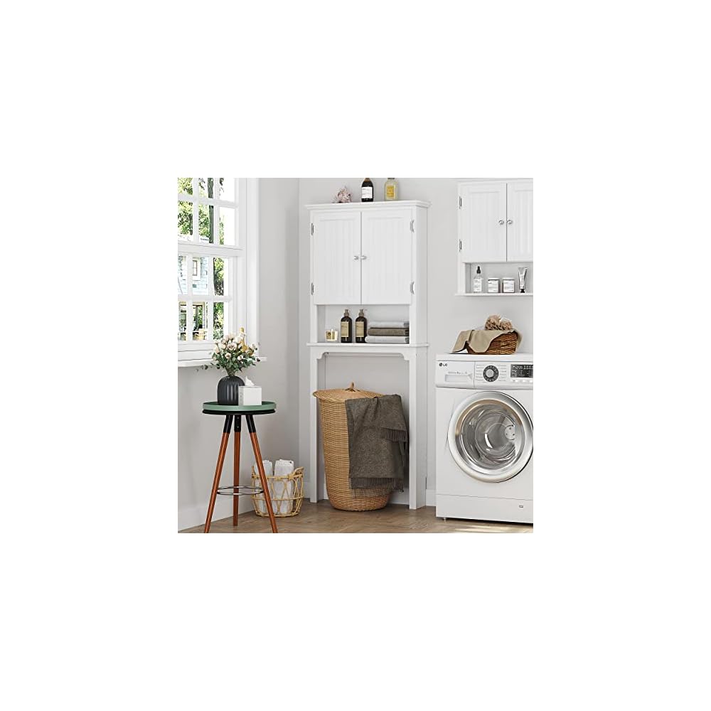 UTEX Over The Toilet Storage Cabinet, White Bathroom Organizer with Doors