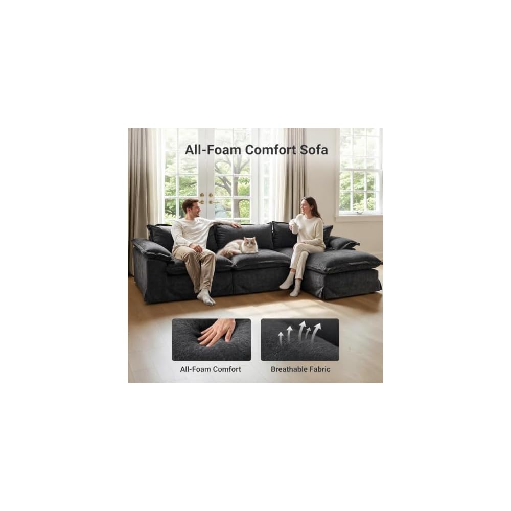 YDN 123" Modular Boneless Couch, L Shaped Couch for Living Room