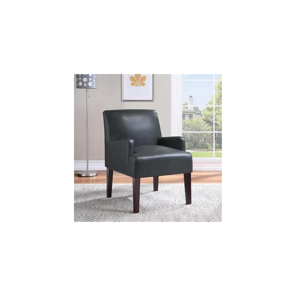 OSP Home Furnishings Main Street Upholstered Guest Chair with Espresso Finish Accents, Pewter Faux Leather