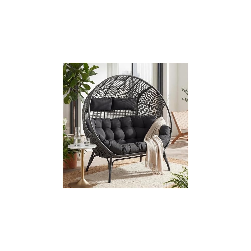 BULEXYARD Oversized Double Egg Chair Outdoor, 2-Person Wicker Loveseat