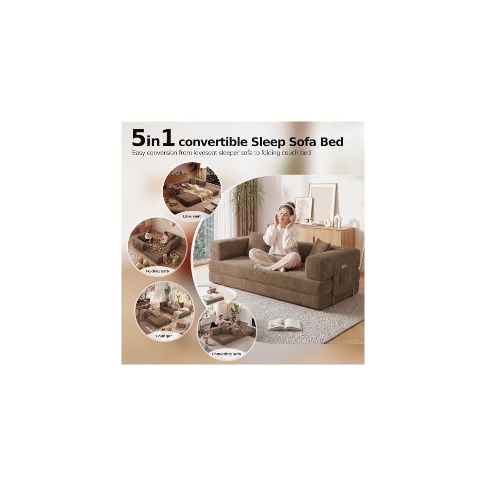 79" Convertible Futon Sofa Bed, Boneless Floor Couch for Living Room