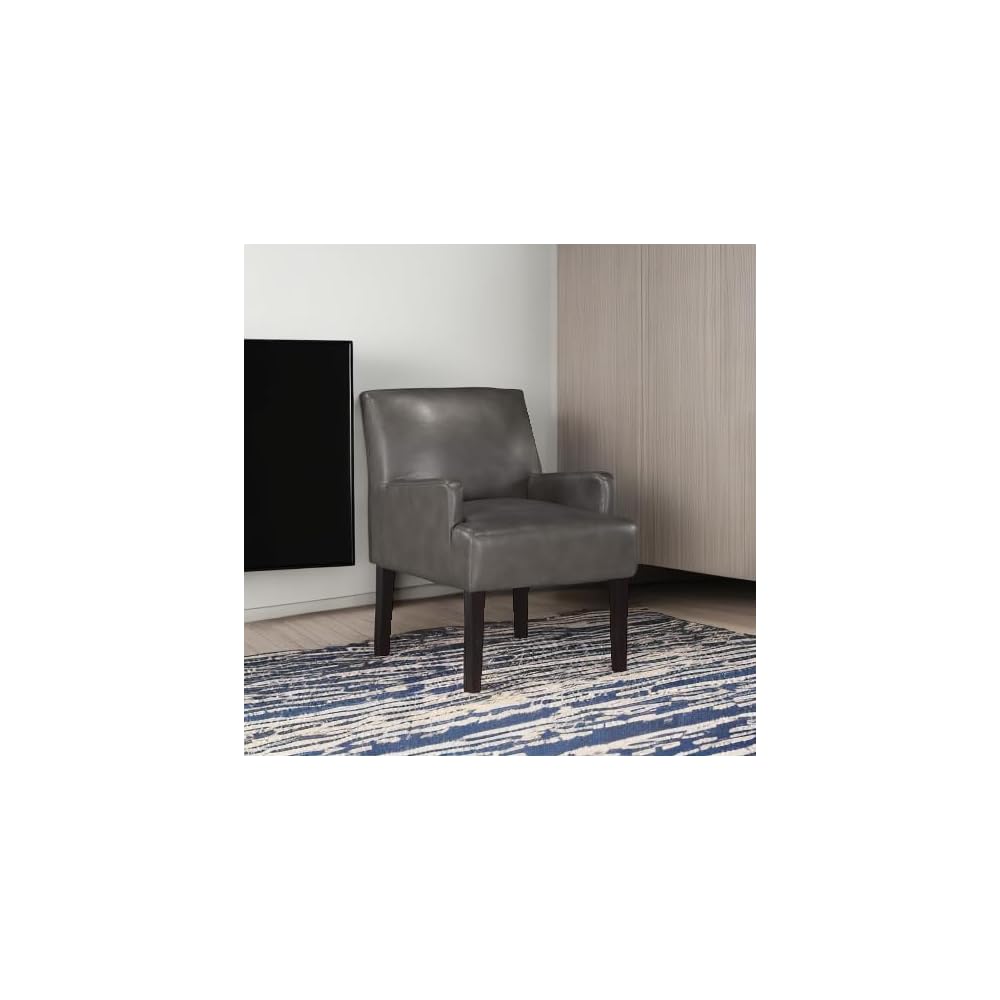 OSP Home Furnishings Main Street Upholstered Guest Chair with Espresso Finish Accents, Pewter Faux Leather