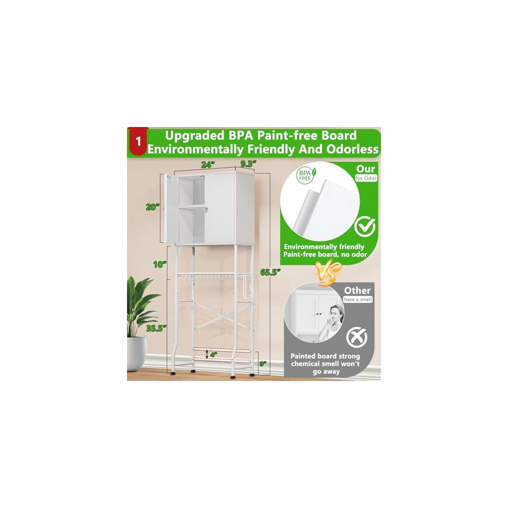 UTEX Over The Toilet Storage Cabinet, White Bathroom Organizer with Doors