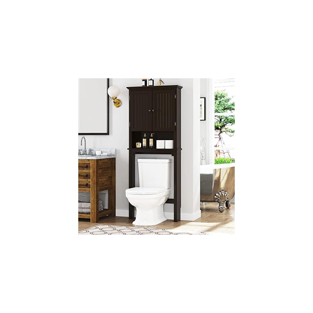 UTEX Over The Toilet Storage Cabinet, White Bathroom Organizer with Doors