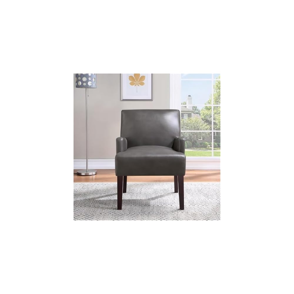 OSP Home Furnishings Main Street Upholstered Guest Chair with Espresso Finish Accents, Pewter Faux Leather