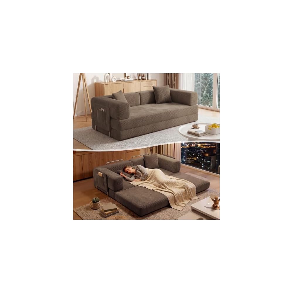 79" Convertible Futon Sofa Bed, Boneless Floor Couch for Living Room
