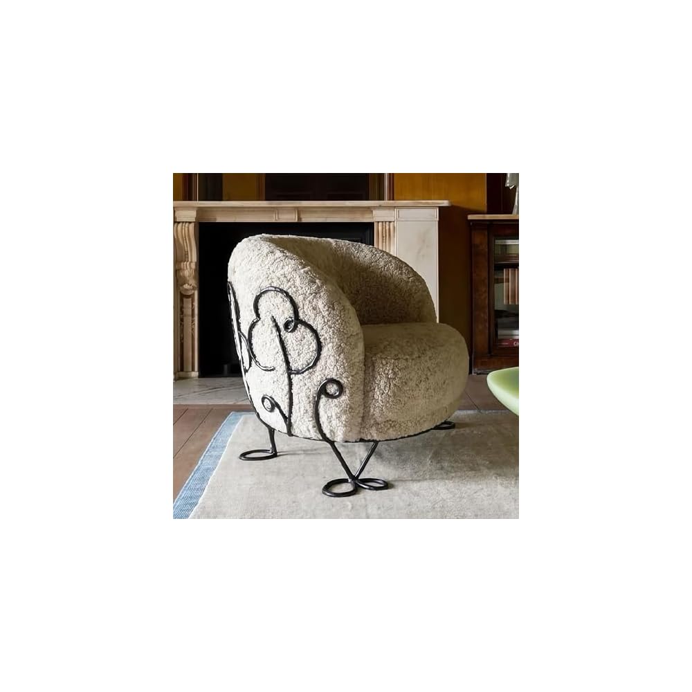 Modern Boucle Lounge Chair with Metal Frame, Upholstered Accent Armchair in Soft Sherpa Fabric for Living Room, Bedroom & Apartment Seating (Beige)