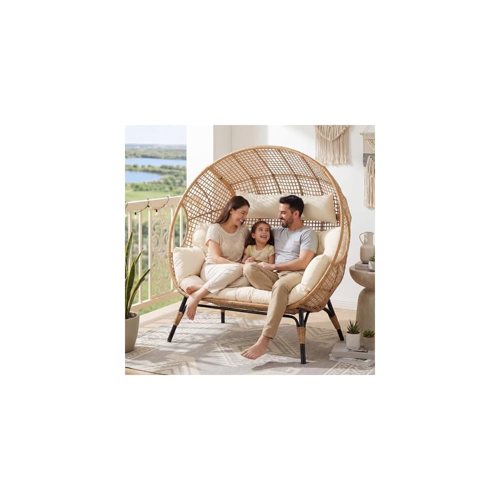 BULEXYARD Oversized Double Egg Chair Outdoor, 2-Person Wicker Loveseat