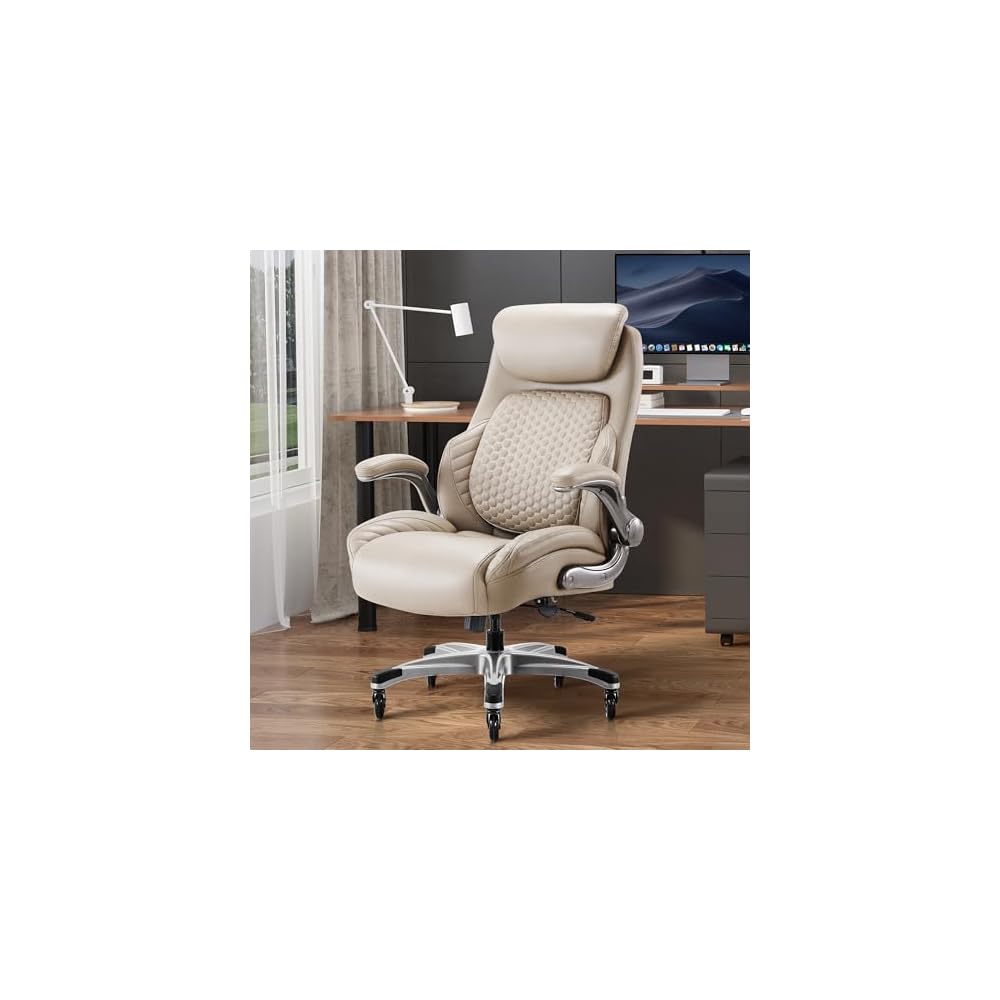 700lbs Big and Tall Office Chair for Heavy People with 5D Flip Armrests Heavy Duty Executive Chair with Adjustable Lumbar Support, Metal Base, Rubber Caster Wheels, Wide Seat for Sitting All Day