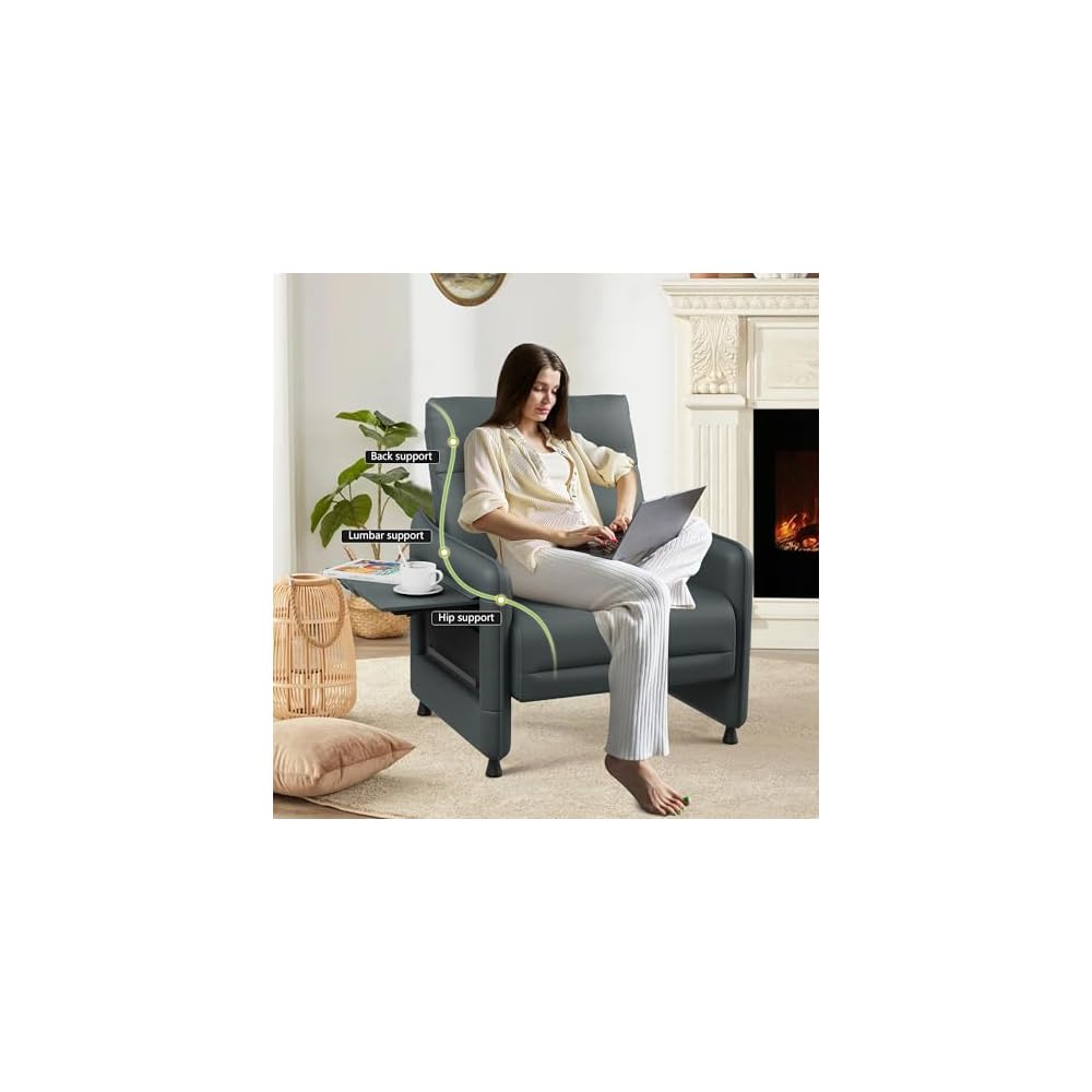 Alunaune Upholstered Living Room Chair Armchair, Mid Century Accent Chair, Reception Couch Slipper Club Lounge Chair Guest Comfy Single Sofa with Sidetable for Bedroom-Grey