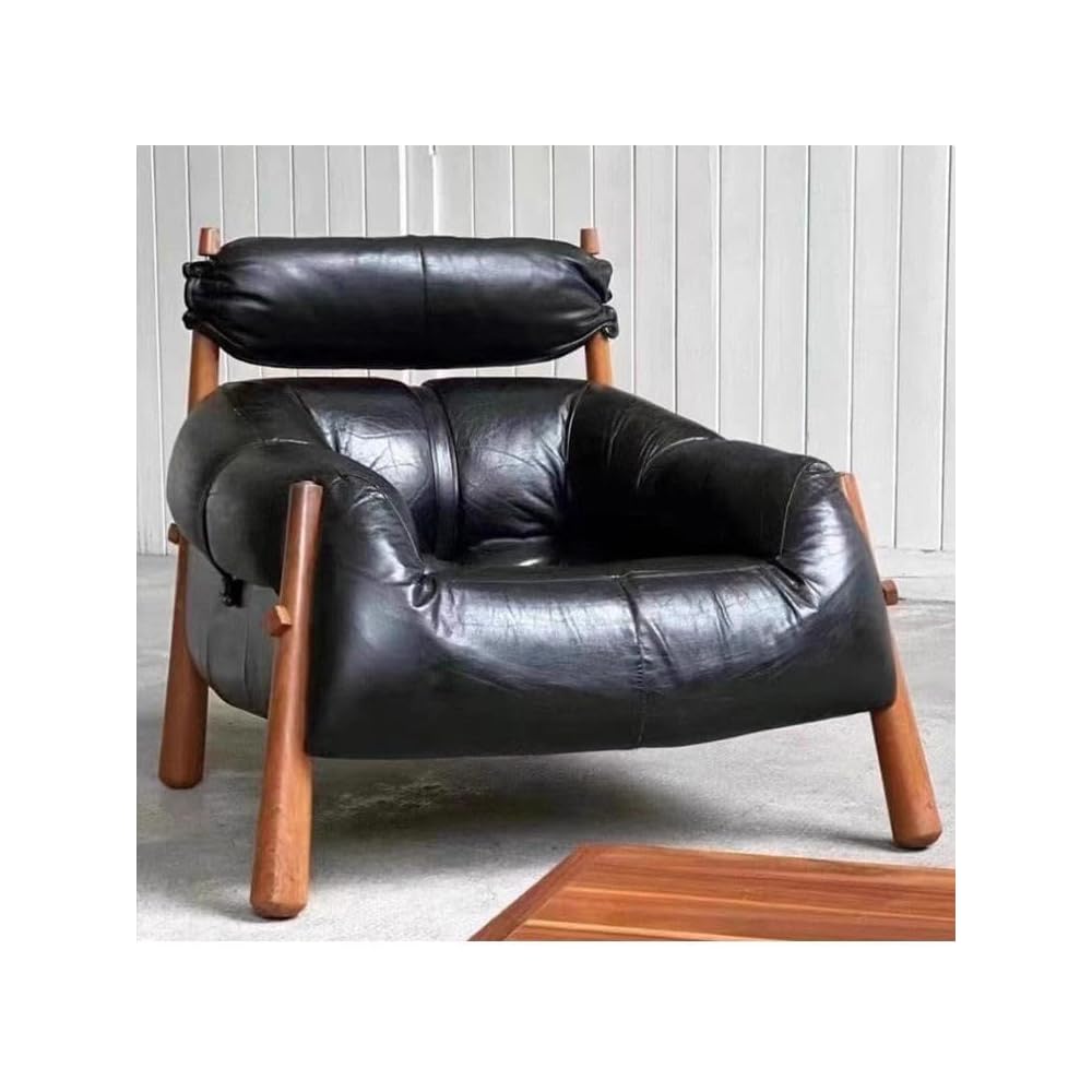 Vintage Leather Accent Lounge Chair with Solid Wood Frame, Mid Century Modern Armchair with Cushioned Backrest, Premium Single Sofa Chair for Living Room, Office & Reading Space (Brown)