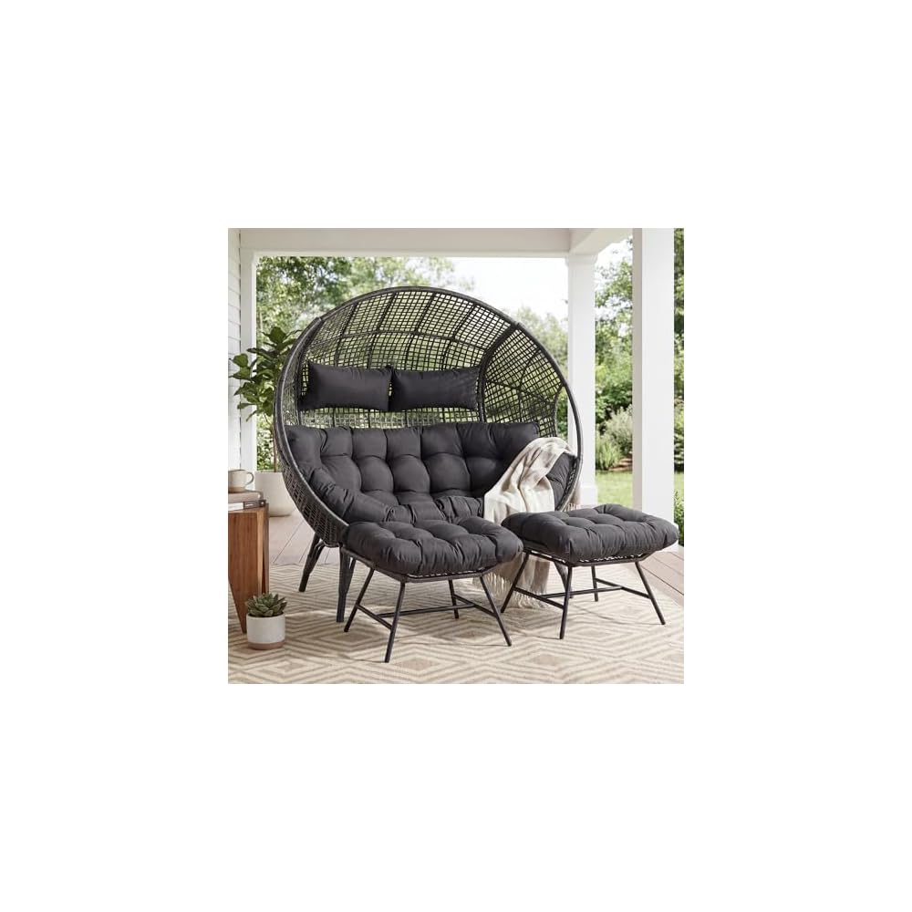 BULEXYARD Oversized Double Egg Chair Outdoor, 2-Person Wicker Loveseat
