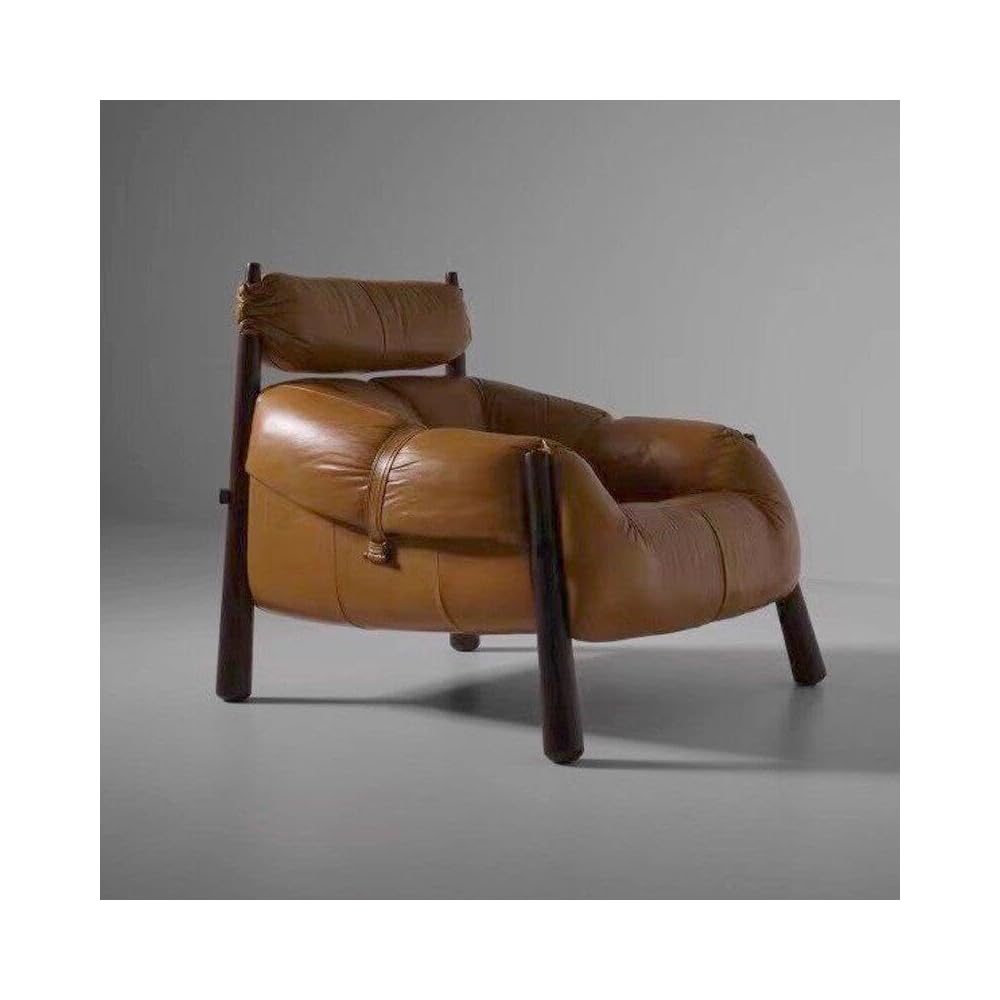 Vintage Leather Accent Lounge Chair with Solid Wood Frame, Mid Century Modern Armchair with Cushioned Backrest, Premium Single Sofa Chair for Living Room, Office & Reading Space (Brown)