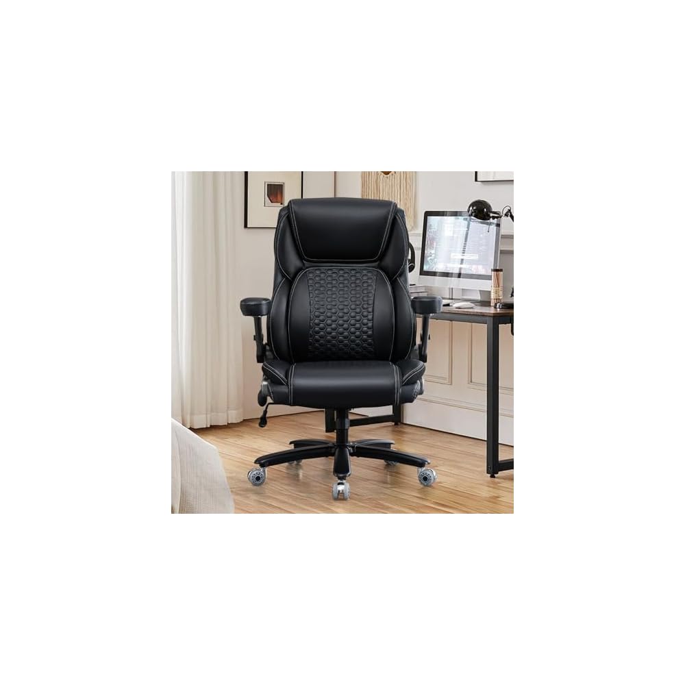 700lbs Big and Tall Office Chair for Heavy People with 5D Flip Armrests Heavy Duty Executive Chair with Adjustable Lumbar Support, Metal Base, Rubber Caster Wheels, Wide Seat for Sitting All Day