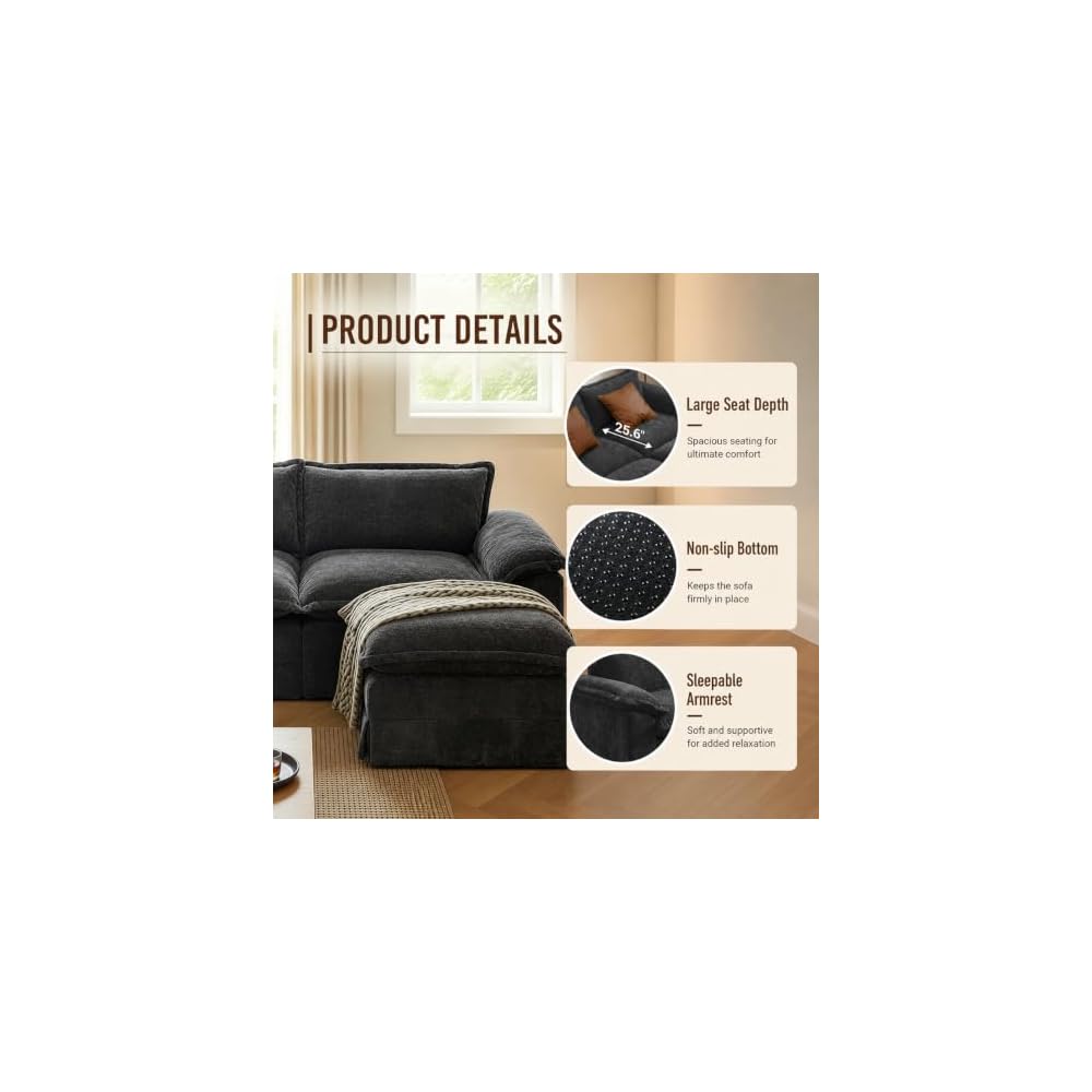 YDN 123" Modular Boneless Couch, L Shaped Couch for Living Room