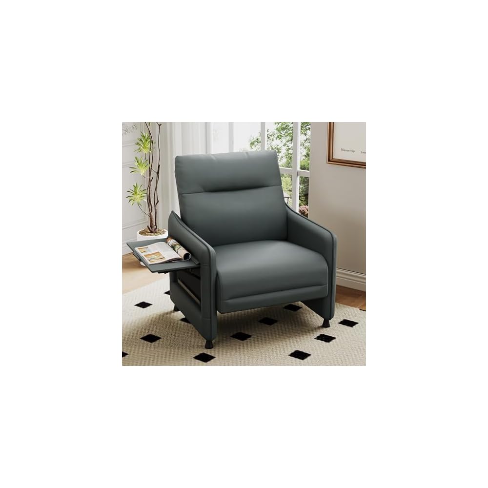 Alunaune Upholstered Living Room Chair Armchair, Mid Century Accent Chair, Reception Couch Slipper Club Lounge Chair Guest Comfy Single Sofa with Sidetable for Bedroom-Grey