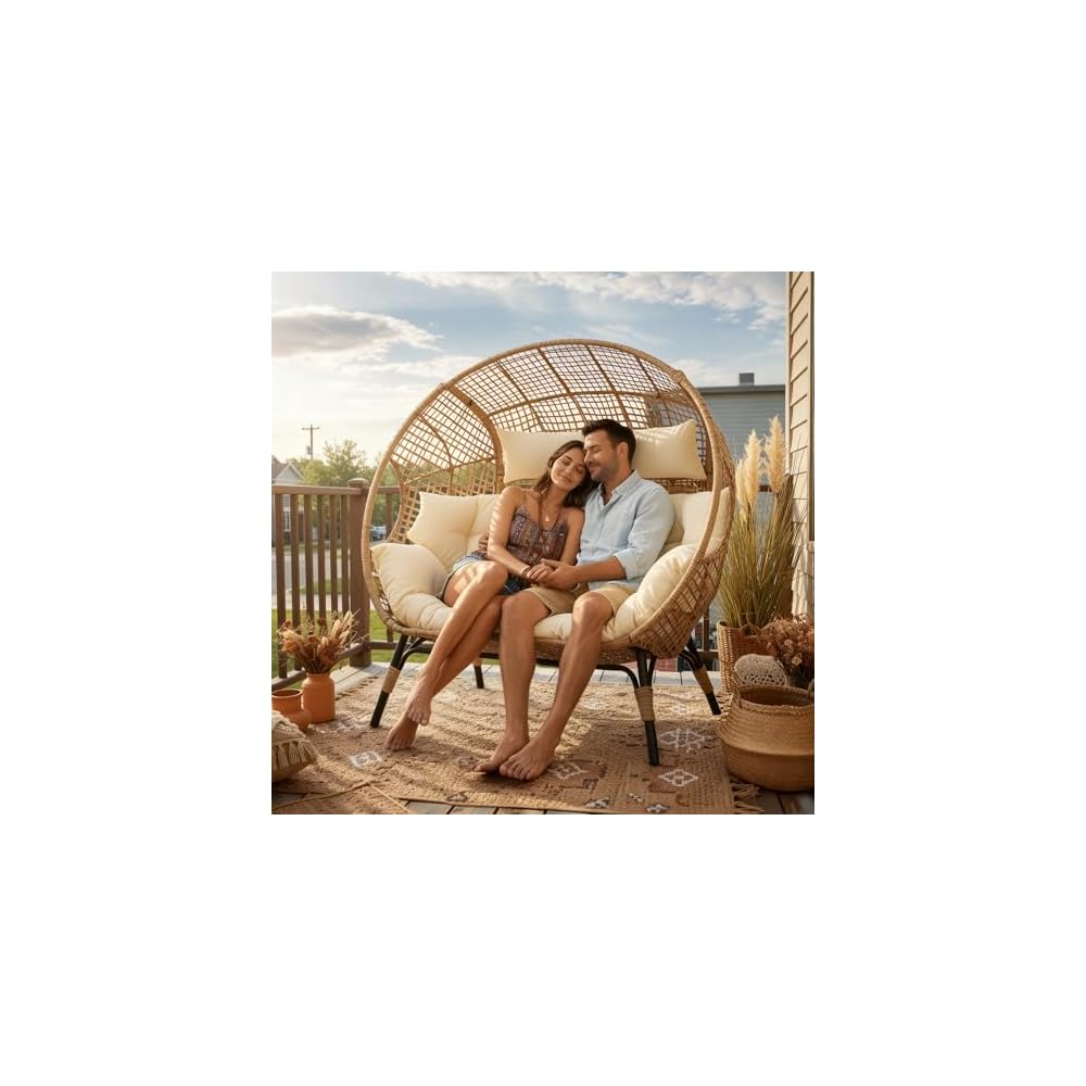 BULEXYARD Oversized Double Egg Chair Outdoor, 2-Person Wicker Loveseat