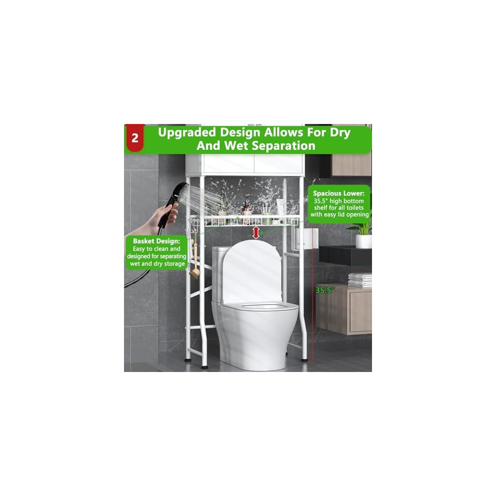 UTEX Over The Toilet Storage Cabinet, White Bathroom Organizer with Doors