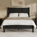 Full Size Platform Bed Frame with Wood Headboard, Black