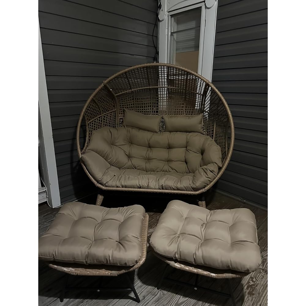 BULEXYARD Oversized Double Egg Chair Outdoor, 2-Person Wicker Loveseat