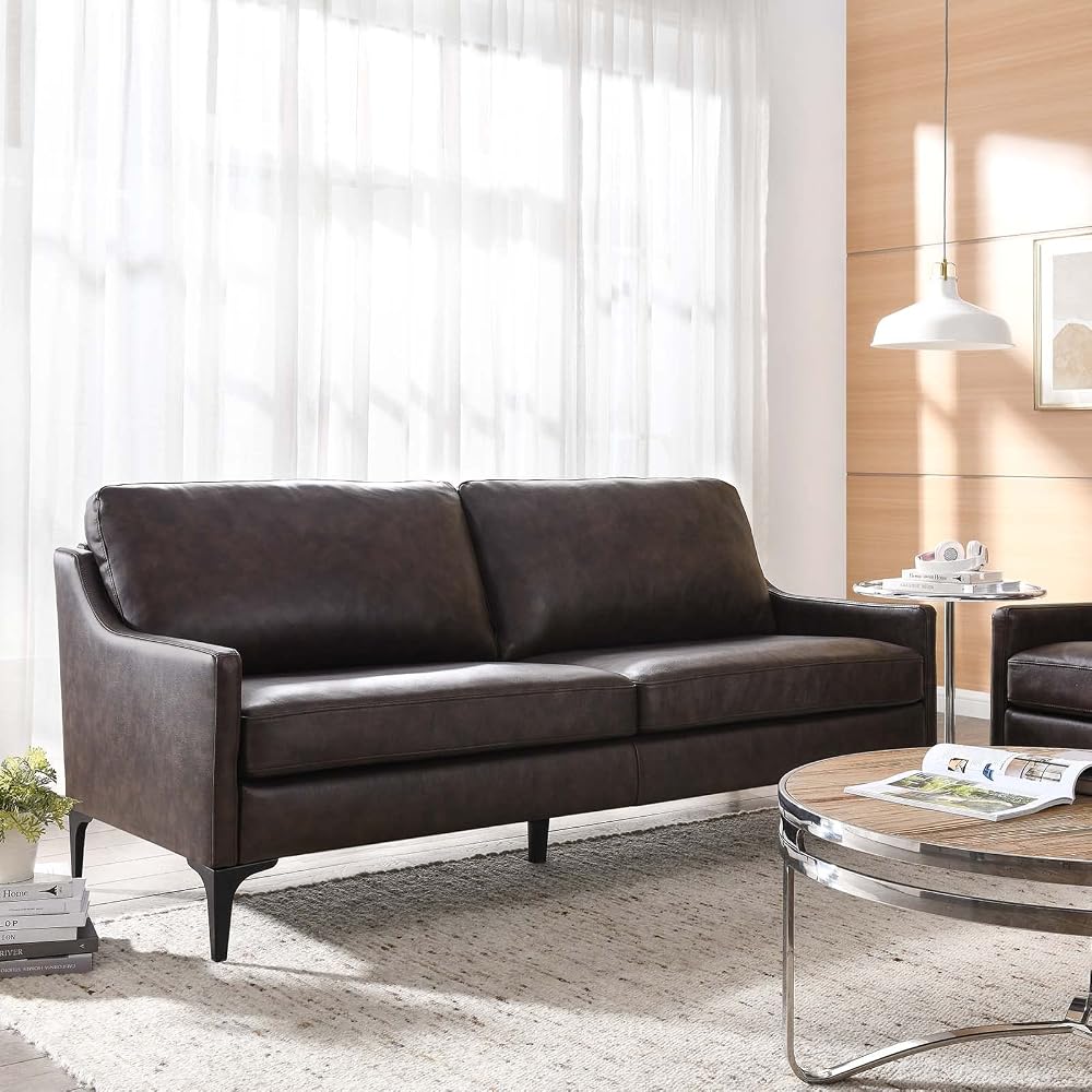Modway EEI-6018-BRN Corland Leather Sofa, Brown