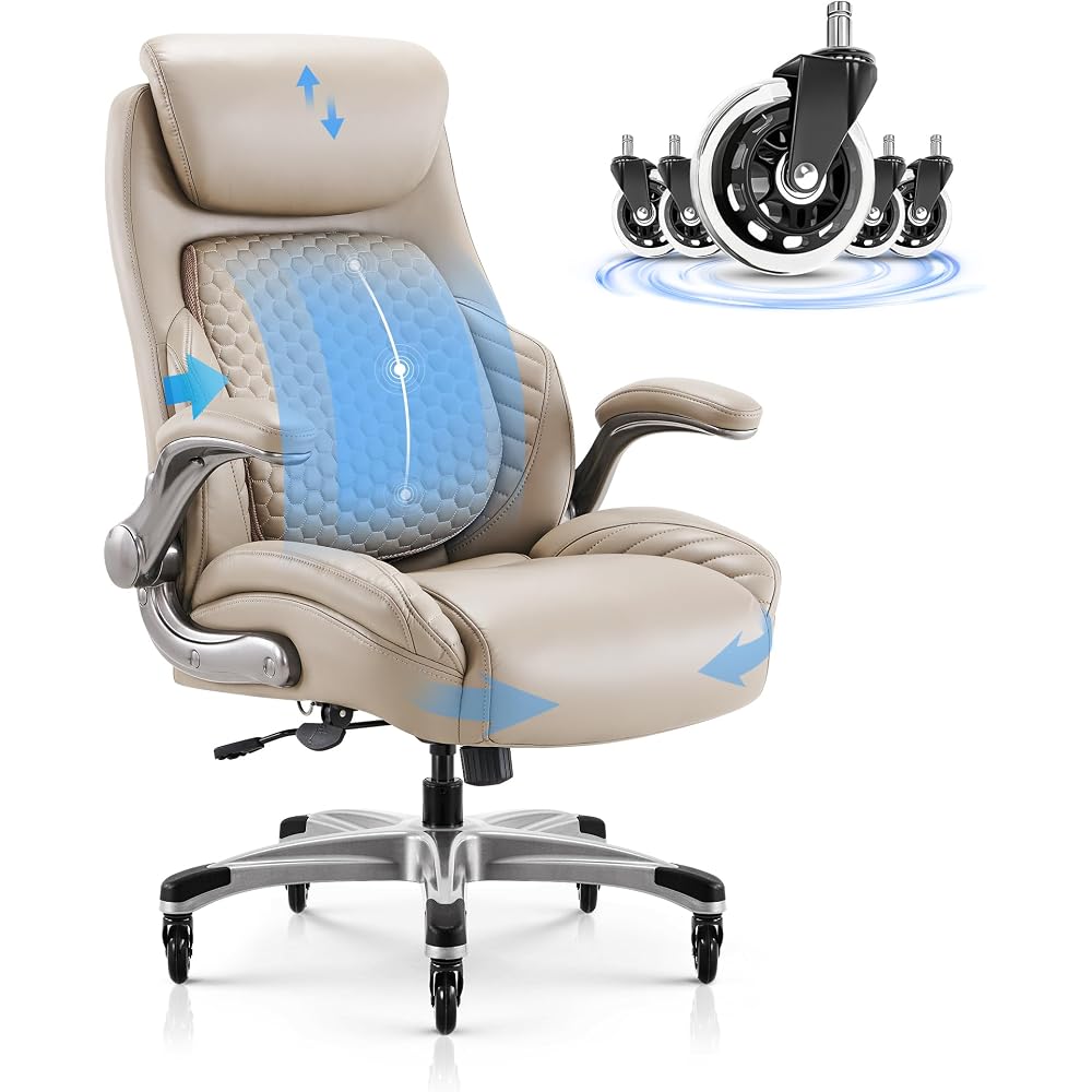700lbs Big and Tall Office Chair for Heavy People with 5D Flip Armrests Heavy Duty Executive Chair with Adjustable Lumbar Support, Metal Base, Rubber Caster Wheels, Wide Seat for Sitting All Day