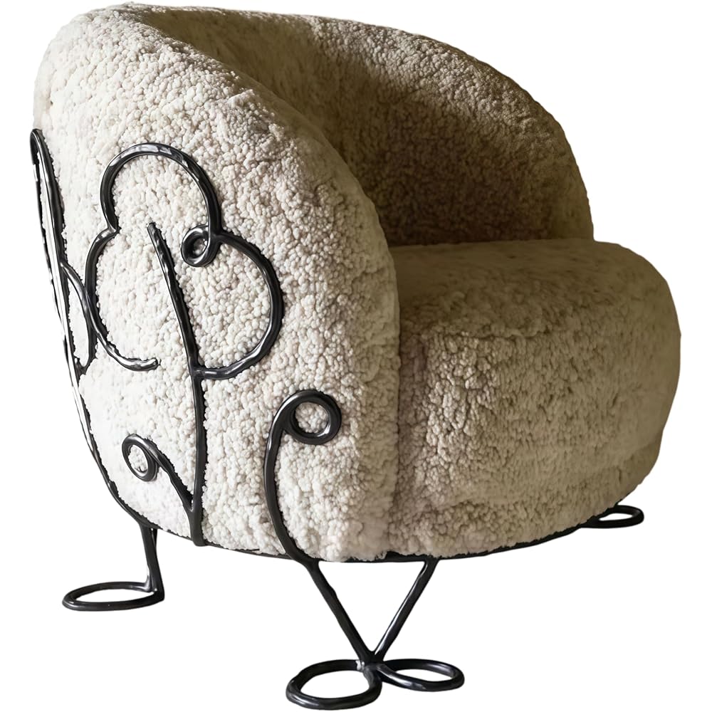 Modern Boucle Lounge Chair with Metal Frame, Upholstered Accent Armchair in Soft Sherpa Fabric for Living Room, Bedroom & Apartment Seating (Beige)