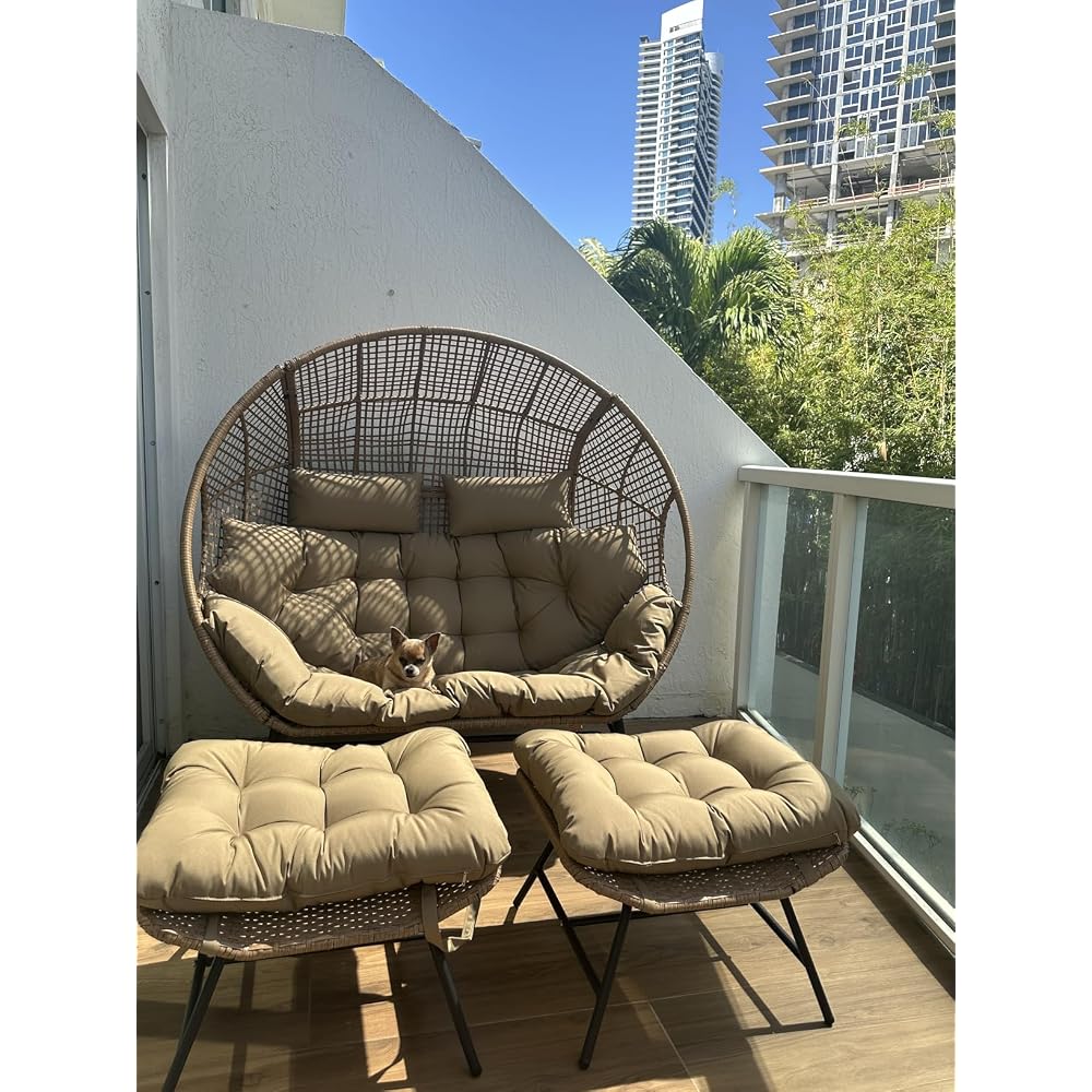 BULEXYARD Oversized Double Egg Chair Outdoor, 2-Person Wicker Loveseat