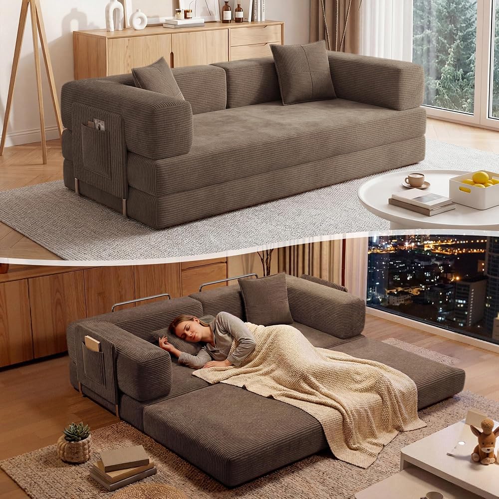 79" Convertible Futon Sofa Bed, Boneless Floor Couch for Living Room